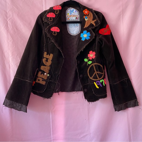 1970 Johnny Was Vintage Joystick Embroidered Brown Corduroy Blazer Jacket Large - Picture 8 of 13